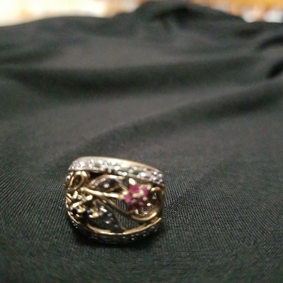 .925 silver with gold overlay Sapphire, Ruby and diamond earrings - Picture 4 of 7